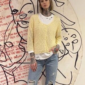 Vintage 90s North Refliection Crotchet Pointelle Babydoll Cardigan